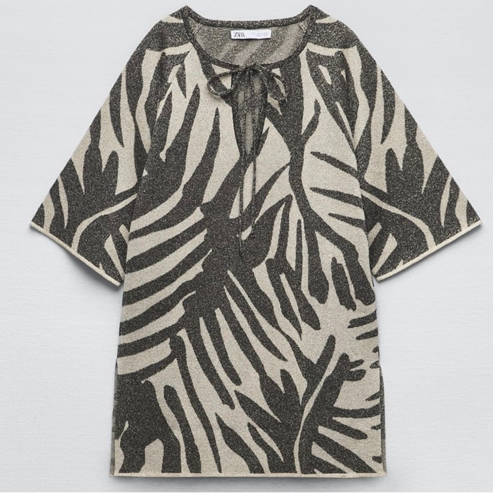 ZARA NWT LEAF JACQUARD KNIT TUNIC M